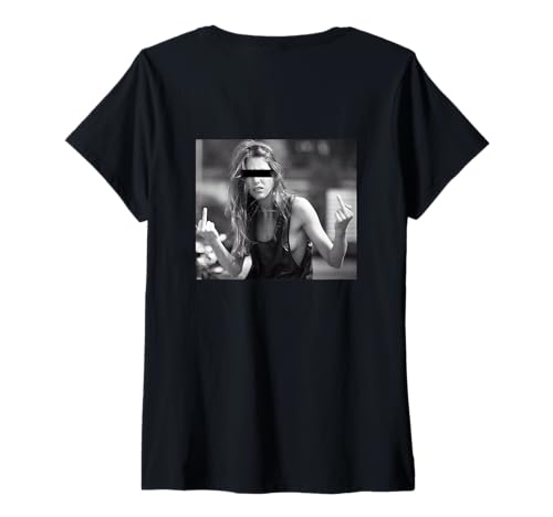Damen #snirt schöne Frau zeigt Mittelfinger t-Shirt Stinkefinger T-Shirt mit V-Ausschnitt von Tshirt Shirt T-Shirt Pullover Hoodie Sweater Style