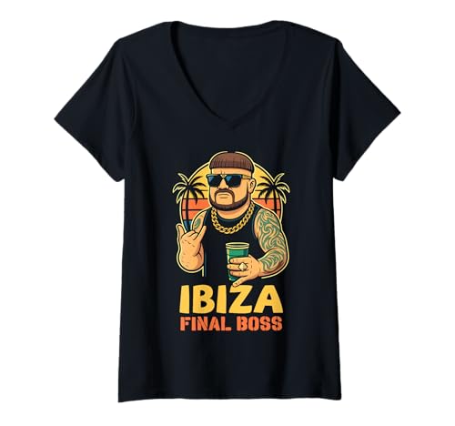 Damen Ibiza Final Boss Disco Party Beach Summer T-Shirt mit V-Ausschnitt Damen Ibiza Final Boss Disco Party Beach Summer T-Shirt mit V-Ausschnitt von Tshirtoftheyear Ibiza Final Boss