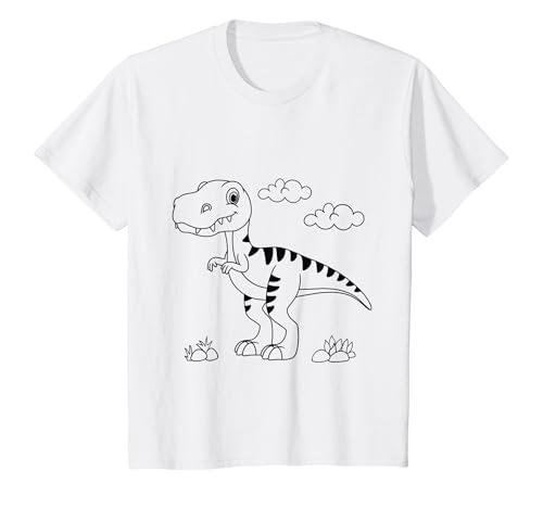 Kinder Dino Zum Selber Gestalten und Ausmalen Weiß für Kinder T-Shirt von Tshirts Zum Selber Bemalen Kindergeburtstag Set