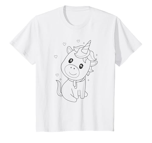 Kinder Einhorn Zum Selber Gestalten und Ausmalen Weiß für Kinder T-Shirt Kinder Einhorn Zum Selber Gestalten und Ausmalen Weiß für Kinder T-Shirt von Tshirts Zum Selber Bemalen Kindergeburtstag Set