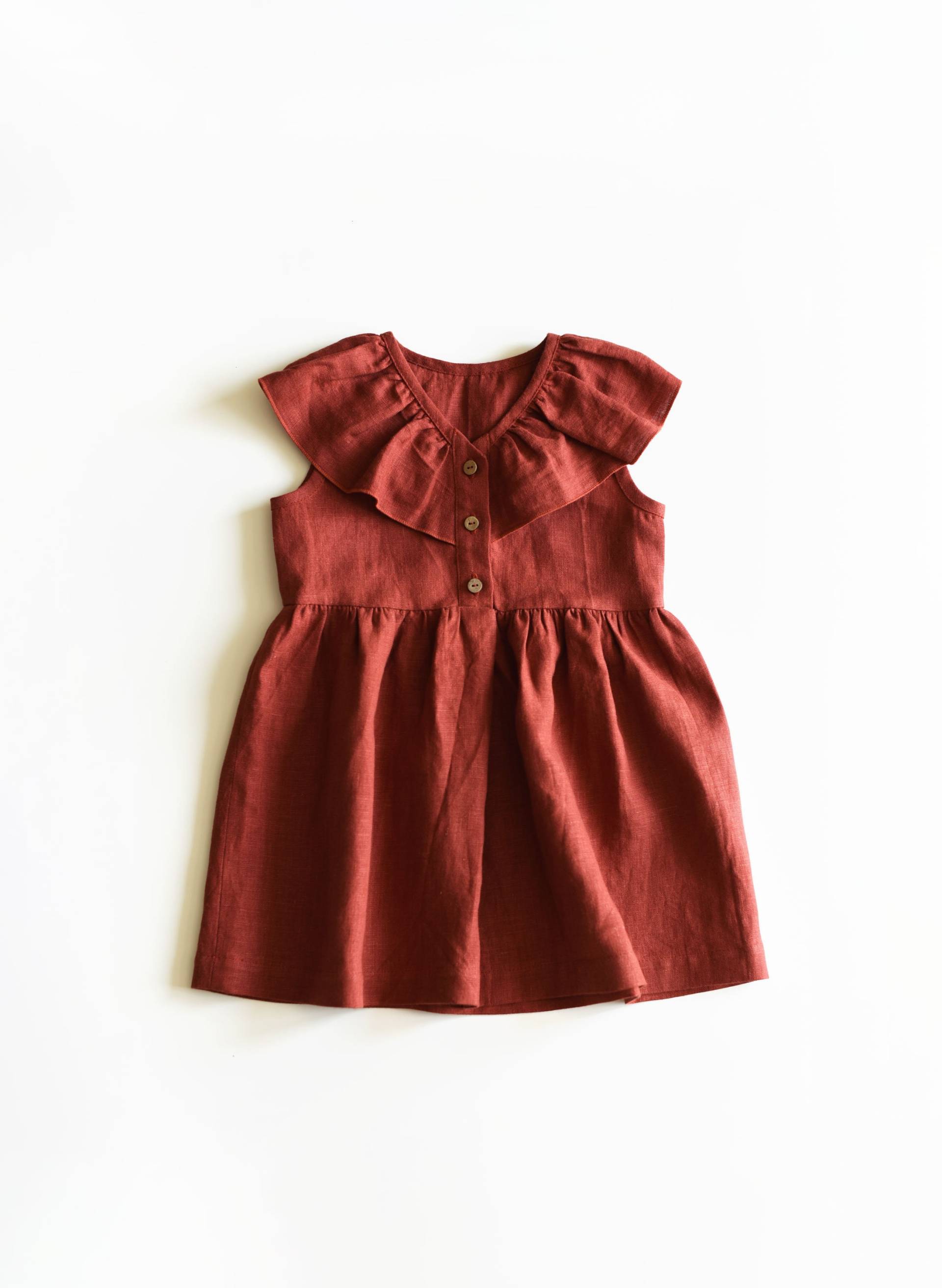 Baby Leinen Kleid, Herbst Rost Hochzeit Kleinkind Rüschen Boho Kleid von TsiomikKids