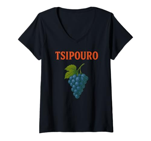 Damen Tsipouro Vintage Griechischer Alchohol Likör-Traubendestillierer T-Shirt mit V-Ausschnitt von Tsipouro Vintage Greek Liquor Grape Distiller