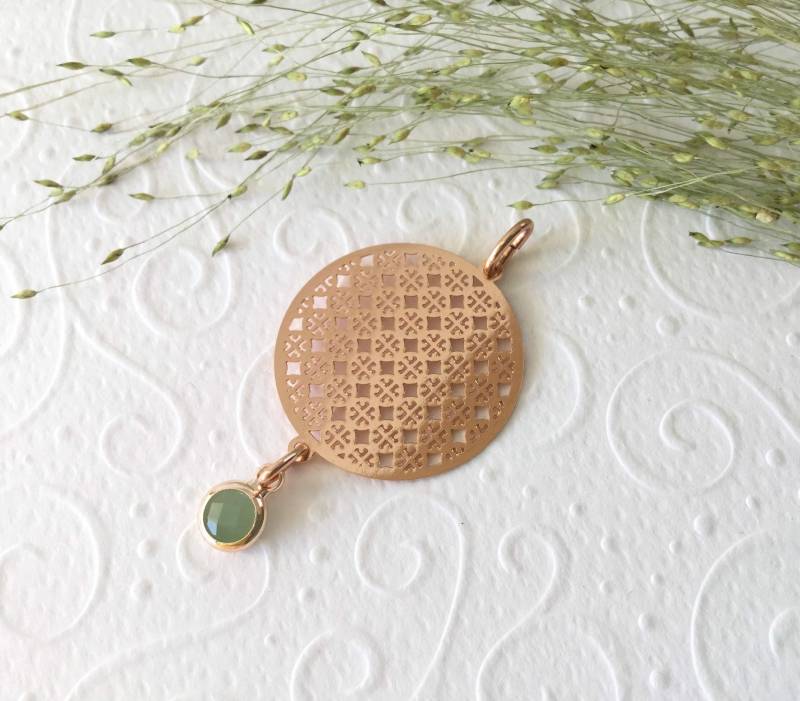 Bohemia Anhänger Mit Juwelierglas Rose Vergoldet, Ornament Jade-Grün von TsirliO
