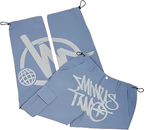 Minus Two Cargo Y2K Hose, 2023 Harajuku Hip-Hop-Cargohose, 90er Hip Hop Kleidung Damen, Stylische, Atmungsaktive Jogginghose Mit Neutraler Taille, Sportliche Loungehose-Blau||L von TsoLAY