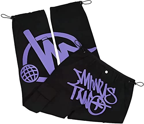 Minus Two Cargo Y2K Hose, 2023 Harajuku Hip-Hop-Cargohose, 90er Hip Hop Kleidung Damen, Stylische, Atmungsaktive Jogginghose Mit Neutraler Taille, Sportliche Loungehose-Violett||XL von TsoLAY