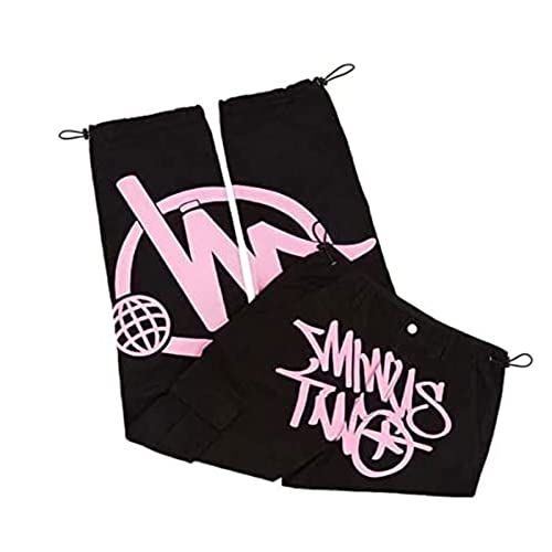 Y2K Unisex Cargo Hose Minus Two Cargo Pocket Hohe Taille Gedruckt 2023 Cargo Jogginghose Hip-Hop Cargo Hosen Männer - Hose Minus Two Gerade Street Pocket Hohe Taille Gedruckt-Rosa||S von TsoLAY