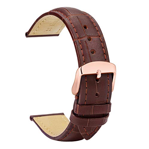 TStrap Uhrenarmband 18mm - Leder Armband Herren - Lederarmband Uhrenband mit Edelstahl Roségold Dornschließe - 14mm 16mm 19mm 20mm 21mm 22mm 23mm 24mm von TStrap