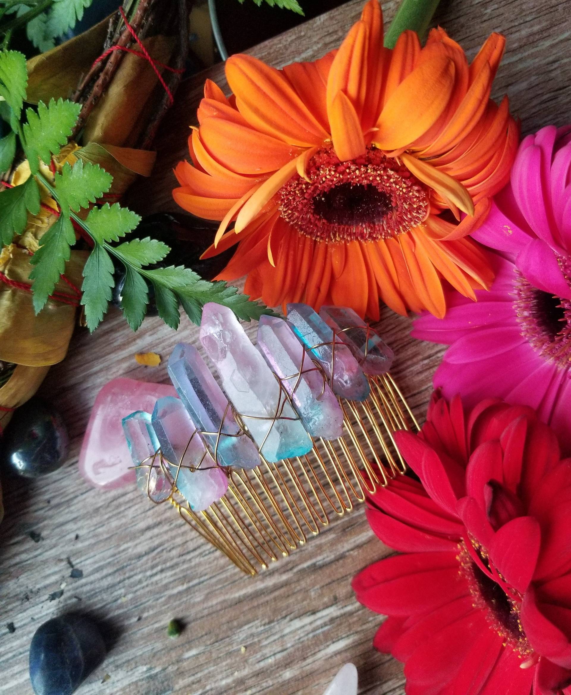 Quarz Kamm, Engel Aura, Haarkamm, Braut Boho Schmuck, Hochzeit, Aura Quarz, Abschlussgeschenk, Strandhochzeit von TsukasaAndAna