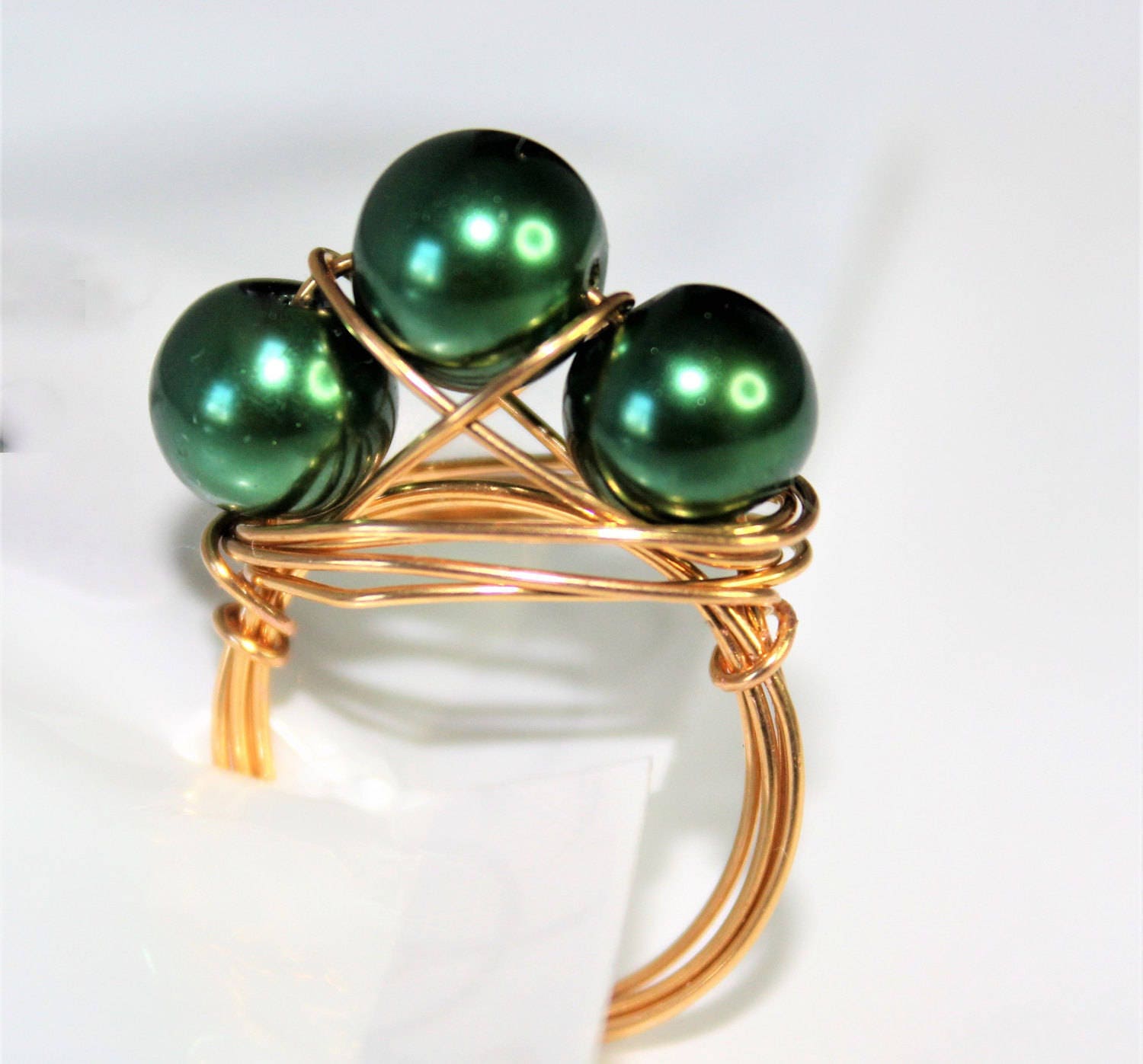 Smaragd Perle Wire Wrapped Ring, Sterling Gold von TsukasaAndAna