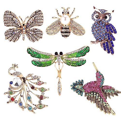 TsunNee Tier Gestalten Kristall Brosche, Kostüm Abzeichen, Libelle Schmetterling Kolibri Eule Pfau Biene Brosche, Kleidung Brosche zum Frau Mädchen Party Gefälligkeiten, 6 Stück TsunNee Tier Gestalten Kristall Brosche, Kostüm Abzeichen, Libelle Schmetterling Kolibri Eule Pfau Biene Brosche, Kleidung Brosche zum Frau Mädchen Party Gefälligkeiten, 6 Stück von TsunNee