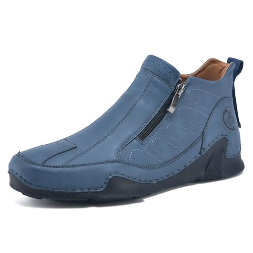 Tsuukuie Ankle Chukka Stiefel Herren Casual Barfußschuhe Herren Slip-On Leder Reißverschluss Stiefel zum Gehen Fahren 46 Blau von Tsuukuie