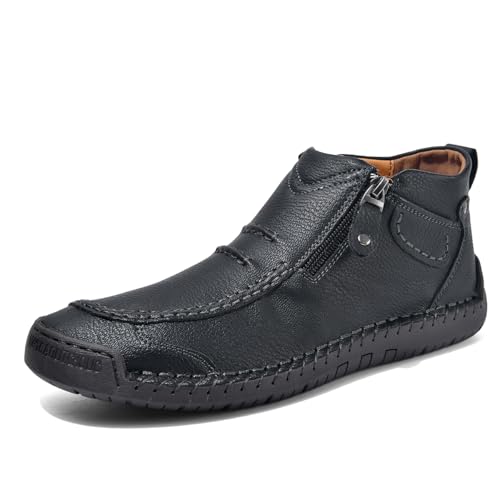 Tsuukuie Herren Freizeit Barfußschuhe Herren Leder Knöchel Chukka Boots Slipper Mokassins Walking Driving Loafers 42 Schwarz von Tsuukuie