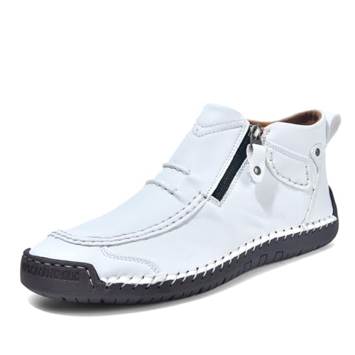 Tsuukuie Herren Freizeit Barfußschuhe Herren Leder Knöchel Chukka Boots Slipper Mokassins Walking Driving Loafers 45 Weiß von Tsuukuie