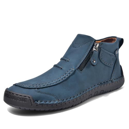 Tsuukuie Herren Freizeit Barfußschuhe Herren Leder Knöchel Chukka Boots Slipper Mokassins Walking Driving Loafers 48 Blau von Tsuukuie