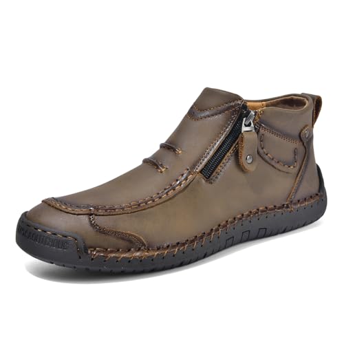 Tsuukuie Herren Freizeit Barfußschuhe Herren Leder Knöchel Chukka Boots Slipper Mokassins Walking Driving Loafers 48 Khaki von Tsuukuie