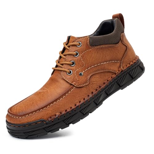 Tsuukuie Herren Freizeit Leder Barfußschuhe Bequeme Knöchel Chukka Stiefel Slipper Loafers Walking Driving Mokassins 39 Mesh-Futter Braun von Tsuukuie