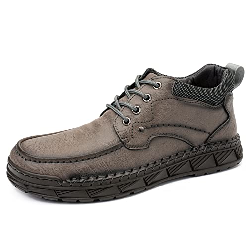 Tsuukuie Herren Freizeit Leder Barfußschuhe Bequeme Knöchel Chukka Stiefel Slipper Loafers Walking Driving Mokassins 39 Plüschfutter Grau von Tsuukuie