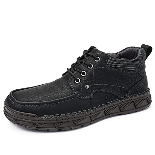 Tsuukuie Herren Freizeit Leder Barfußschuhe Bequeme Knöchel Chukka Stiefel Slipper Loafers Walking Driving Mokassins 41 Plüschfutter Schwarz von Tsuukuie