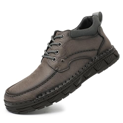 Tsuukuie Herren Freizeit Leder Barfußschuhe Bequeme Knöchel Chukka Stiefel Slipper Loafers Walking Driving Mokassins 46 Mesh-Futter Grau von Tsuukuie