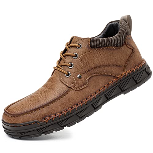 Tsuukuie Herren Freizeit Leder Barfußschuhe Bequeme Knöchel Chukka Stiefel Slipper Loafers Walking Driving Mokassins 46 Mesh-Futter Khaki von Tsuukuie