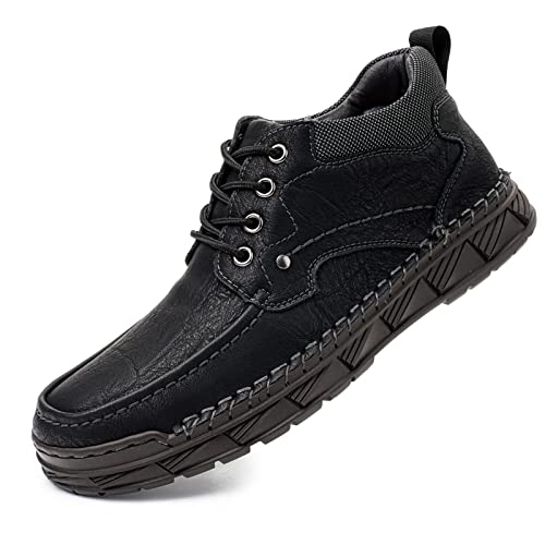 Tsuukuie Herren Freizeit Leder Barfußschuhe Bequeme Knöchel Chukka Stiefel Slipper Loafers Walking Driving Mokassins 47 Mesh-Futter Schwarz von Tsuukuie