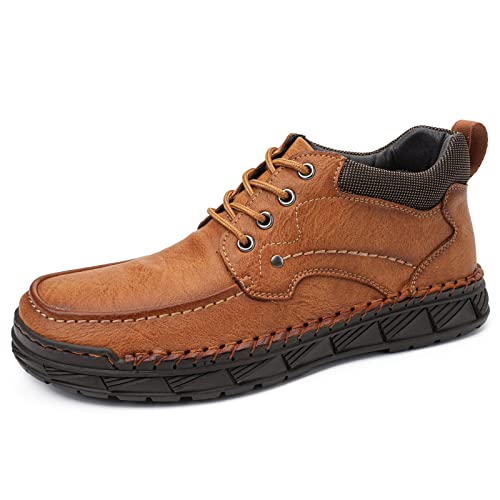 Tsuukuie Herren Freizeit Leder Barfußschuhe Bequeme Knöchel Chukka Stiefel Slipper Loafers Walking Driving Mokassins 47 Plüschfutter Braun von Tsuukuie
