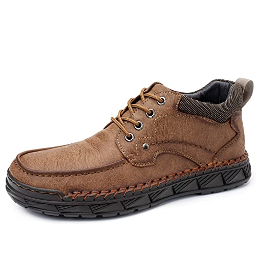 Tsuukuie Herren Freizeit Leder Barfußschuhe Bequeme Knöchel Chukka Stiefel Slipper Loafers Walking Driving Mokassins 47 Plüschfutter Khaki von Tsuukuie