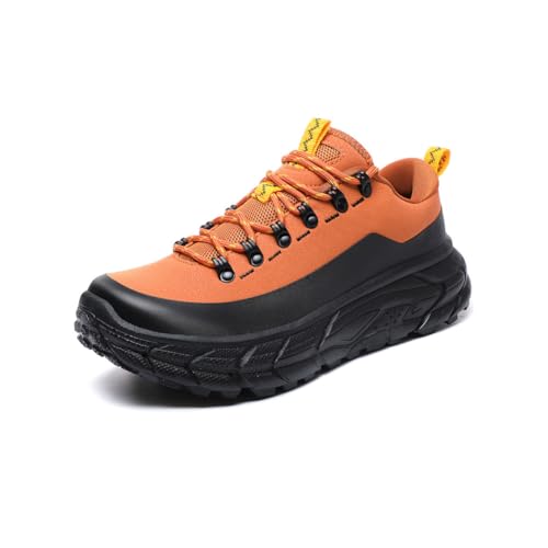 Tsuukuie Herren Trail Running Schuhe – Ultraleichte wasserdichte Trekking-Schuhe mit Atmungsaktivem Mesh & Rutschfester Sohle für Outdoor-Abenteuer Orange und Schwarz 44 von Tsuukuie