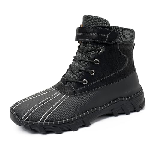 Tsuukuie Herren wasserdichte High-Top Wanderschuhe, Obermaterial aus Mikrofaserleder, Memory-Schaum-Innensohle, rutschfeste Gummisohle, erhältlich mit Mesh- oder Plüschfutter 38 Plüschfutter Schwarz von Tsuukuie