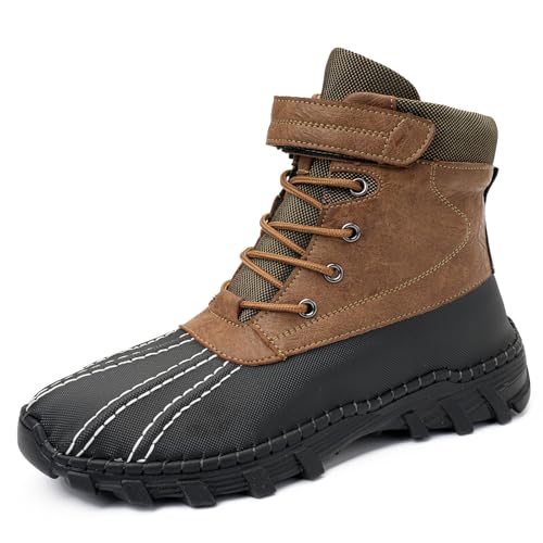 Tsuukuie Herren wasserdichte High-Top Wanderschuhe, Obermaterial aus Mikrofaserleder, Memory-Schaum-Innensohle, rutschfeste Gummisohle, erhältlich mit Mesh- oder Plüschfutter 39 Plüschfutter Khaki von Tsuukuie