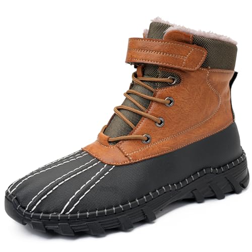 Tsuukuie Herren wasserdichte High-Top Wanderschuhe, Obermaterial aus Mikrofaserleder, Memory-Schaum-Innensohle, rutschfeste Gummisohle, erhältlich mit Mesh- oder Plüschfutter 43 Plüschfutter Braun von Tsuukuie