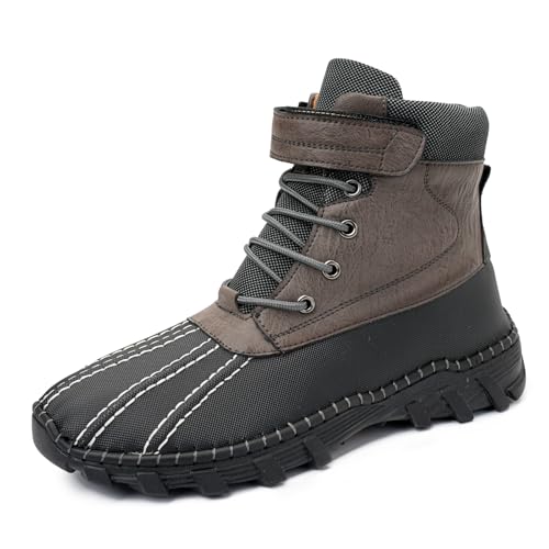 Tsuukuie Herren wasserdichte High-Top Wanderschuhe, Obermaterial aus Mikrofaserleder, Memory-Schaum-Innensohle, rutschfeste Gummisohle, erhältlich mit Mesh- oder Plüschfutter 43 Plüschfutter Grau von Tsuukuie