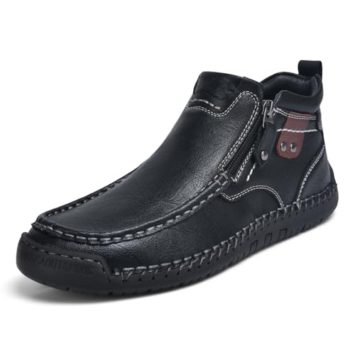 Tsuukuie Männer Casual Leder Barfußschuhe Slip-On Knöchel Chukka Stiefel Bequeme Walking Driving Schuhe für Männer 45 Schwarz von Tsuukuie