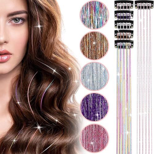 6-teiliges Lametta-Set zum Anklipsen, Haarverlängerungszubehör, buntes Glitzer-Haar-Lametta-Set, mehrfarbig, synthetische Haarverlängerungen für Damen und Mädchen, Weihnachten, Party, Festival 6-teiliges Lametta-Set zum Anklipsen, Haarverlängerungszubehör, buntes Glitzer-Haar-Lametta-Set, mehrfarbig, synthetische Haarverlängerungen für Damen und Mädchen, Weihnachten, Party, Festival von Ttdesefu