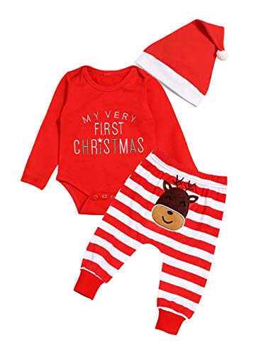 Ttkgyoe Mein erstes Weihnachten Baby Mädchen Jungen Red Romper mit Streifen Hosen und Hut 3Pcs Newborn Outfit Set,Rot,0-3 Monate(Etikette 70) Ttkgyoe Mein erstes Weihnachten Baby Mädchen Jungen Red Romper mit Streifen Hosen und Hut 3Pcs Newborn Outfit Set,Rot,0-3 Monate(Etikette 70) von Wexuua