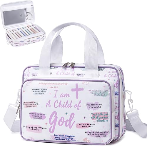Bibelhüllen für Frauen, Bibelhalter, Tragetasche, Organizer-Tasche, "I am A Child of God", großes Bibelstudium, Zubehör, Buchschutz für Buchliebhaber mit Schultergurt, Weiß Bibelhüllen für Frauen, Bibelhalter, Tragetasche, Organizer-Tasche, "I am A Child of God", großes Bibelstudium, Zubehör, Buchschutz für Buchliebhaber mit Schultergurt, Weiß von TuErCao