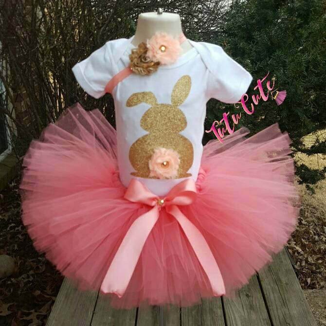 Koralle Und Gold Osterhase Tutu Set, Häschen Ostern Urlaub Coral Koralle Und Gold Osterhase Tutu Set, Häschen Ostern Urlaub Coral von TuTuCutee