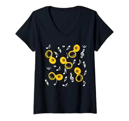 Damen Tuba Musiknoten Muster T-Shirt mit V-Ausschnitt Damen Tuba Musiknoten Muster T-Shirt mit V-Ausschnitt von Tuba Designs Barthol Graphics