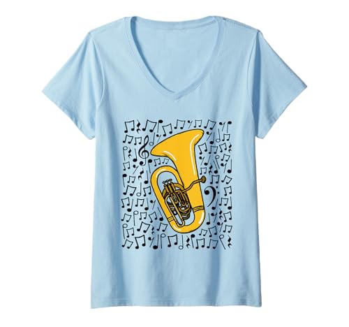 Damen Tuba-Spieler, Musikalische Notizen, Blaskapelle, Musiker T-Shirt mit V-Ausschnitt Damen Tuba-Spieler, Musikalische Notizen, Blaskapelle, Musiker T-Shirt mit V-Ausschnitt von Tuba Teacher Music Notation Tubaist By DoodleRob