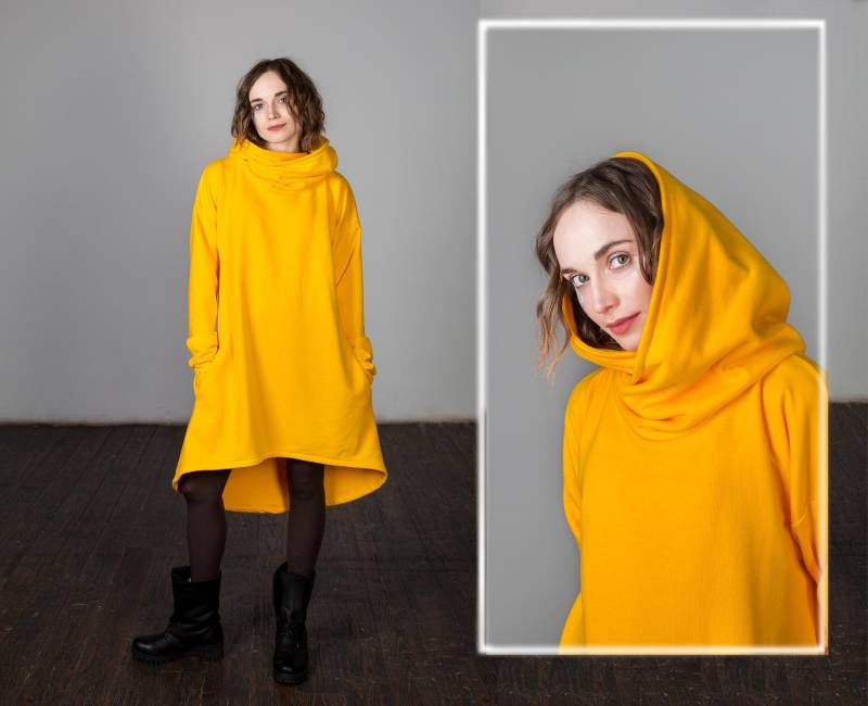 Boho Tunika Kleid Mit Kapuze Warmes Maxikleid Aus Baumwoll Jersey von TubaIDuba