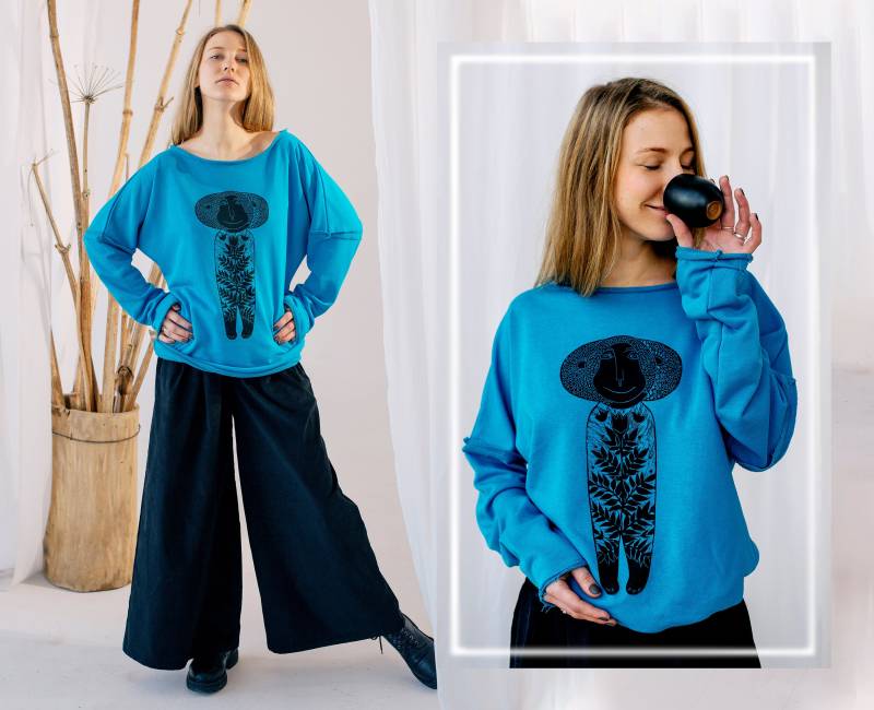 Handgemachtes Monkey Print Sweatshirt Baumwoll Jersey Pullover von TubaIDuba