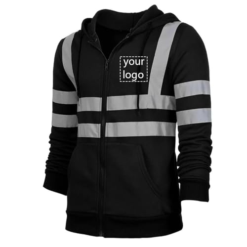 Tubaxing Benutzerdefinierte Logo Hoodie Personalisierte Herren Hohe Sichtbarkeit Sicherheit Sweatshirt Pullover Hi Vis Arbeitskleidung Jacke mit Reflektierenden Streifen Color1,L von Tubaxing