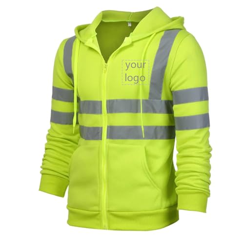Tubaxing Benutzerdefinierte Logo Hoodie Personalisierte Herren Hohe Sichtbarkeit Sicherheit Sweatshirt Pullover Hi Vis Arbeitskleidung Jacke mit Reflektierenden Streifen Color4,3XL von Tubaxing