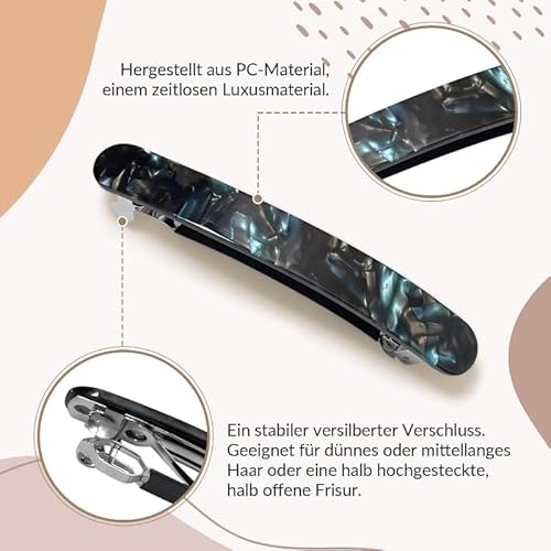 Tubayia 2Pcs Damen Haarspange, Vintage Haarschmuck Barrette, Automatische Tortoise Shell Haarspangen für Damen Mädchen Feines Haar und Mitteldickes Haar (Blau Schwarz 10,5cm) von Tubayia