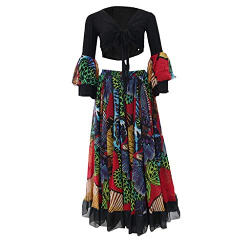 Tubayia Damen Bauchtanz Oberteil Rock Kostüm Set Tanzkostüm Maxi Rock Boho Kleid Tanzrock Tanzkleidung (Schwarz) von Tubayia