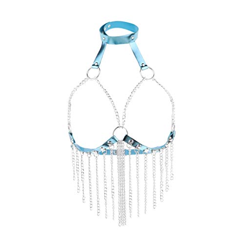 Tubayia Damen Brust Body Harness Brustgurte Büstenhalter Kostüm für Halloween, Cosplay, Party (Blaues Silber) von Tubayia