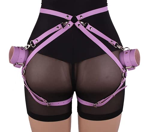 Tubayia Damen Punk Harness Strumpfband Gürtel Strumpfhalter Strapse Taille Bein Cincher Cage Belt für Rave Outfit (Lila,One Size) von Tubayia