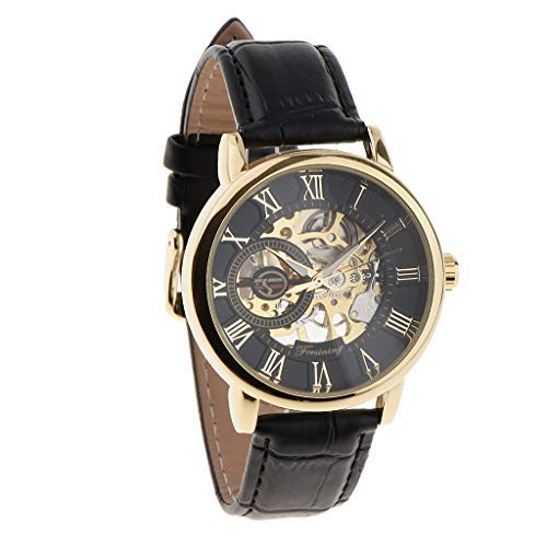 Tubayia Herren Automatische Mechanische Uhr Skelettuhr Armbanduhr - Edelstahlgehäuse/Lederband/Skeleton Zifferblatt von Tubayia