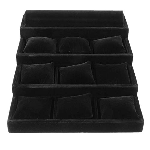 Tubayia Samt Schmucktablett Schmuck Display Veranstalter Organizer mit Kissen für Armband, Uhren, Fußkettchen (Schwarz) von Tubayia