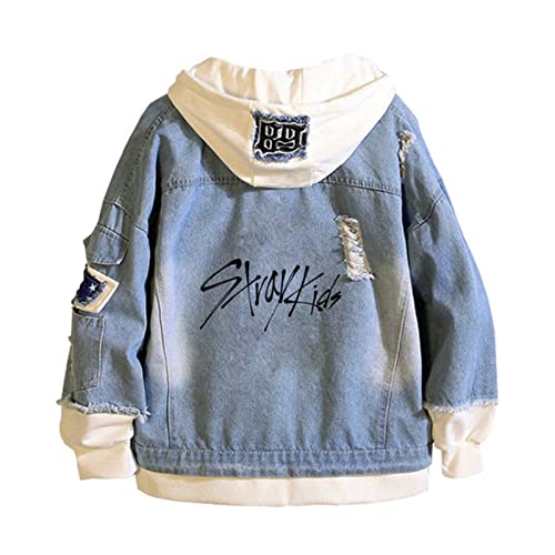 KPOP Stray Kids Denim Jacken Herbst Frühling Winter Hoodie Casual Kapuzenpullover Kostüme Paar Mantel Tops von Tuboshu